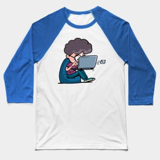 boy sits on a lazy bag and sends an email Baseball T-Shirt